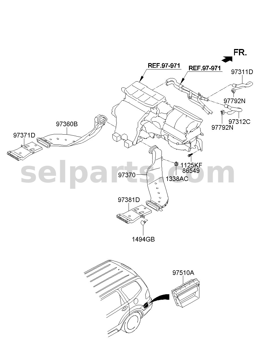 Genuine DUCT ASSY - REAR HEATER "A", LH for Kia MOHAVE 16 (2016-2019) #973602J100