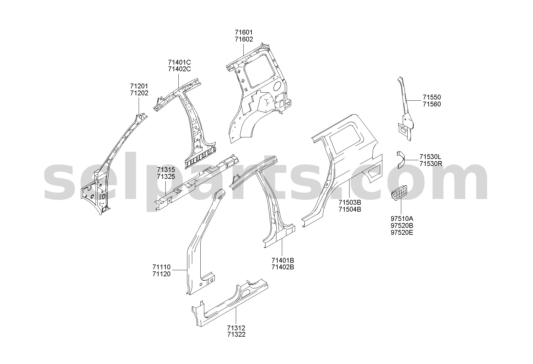 Genuine GRILLE ASSY-AIR EXTRACTOR,RH for Hyundai Sonata #9751017200