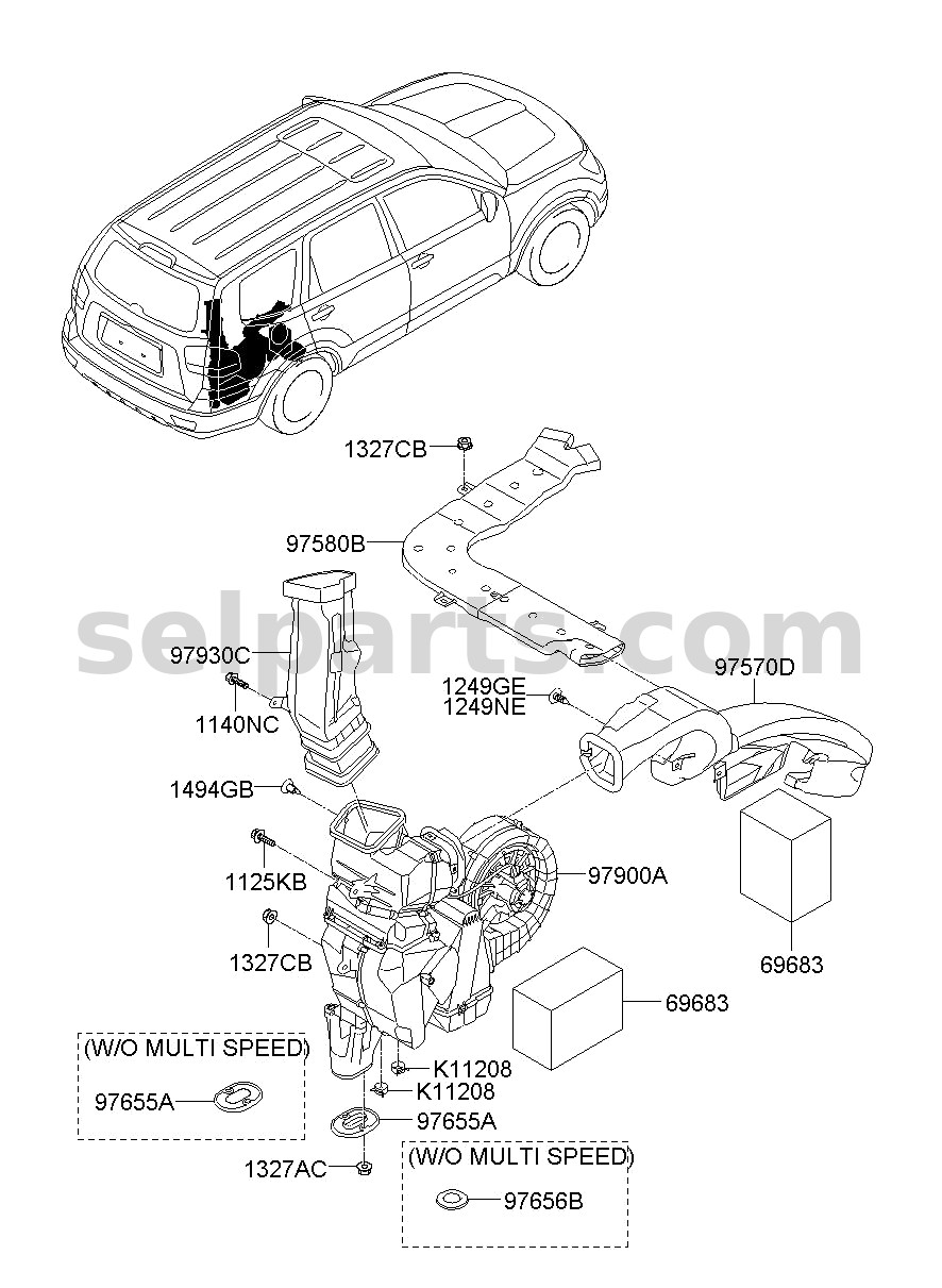 Genuine DUCT ASSY - REAR HEATER, NO. 2 for Kia MOHAVE 16 (2016-2019) #975802J000