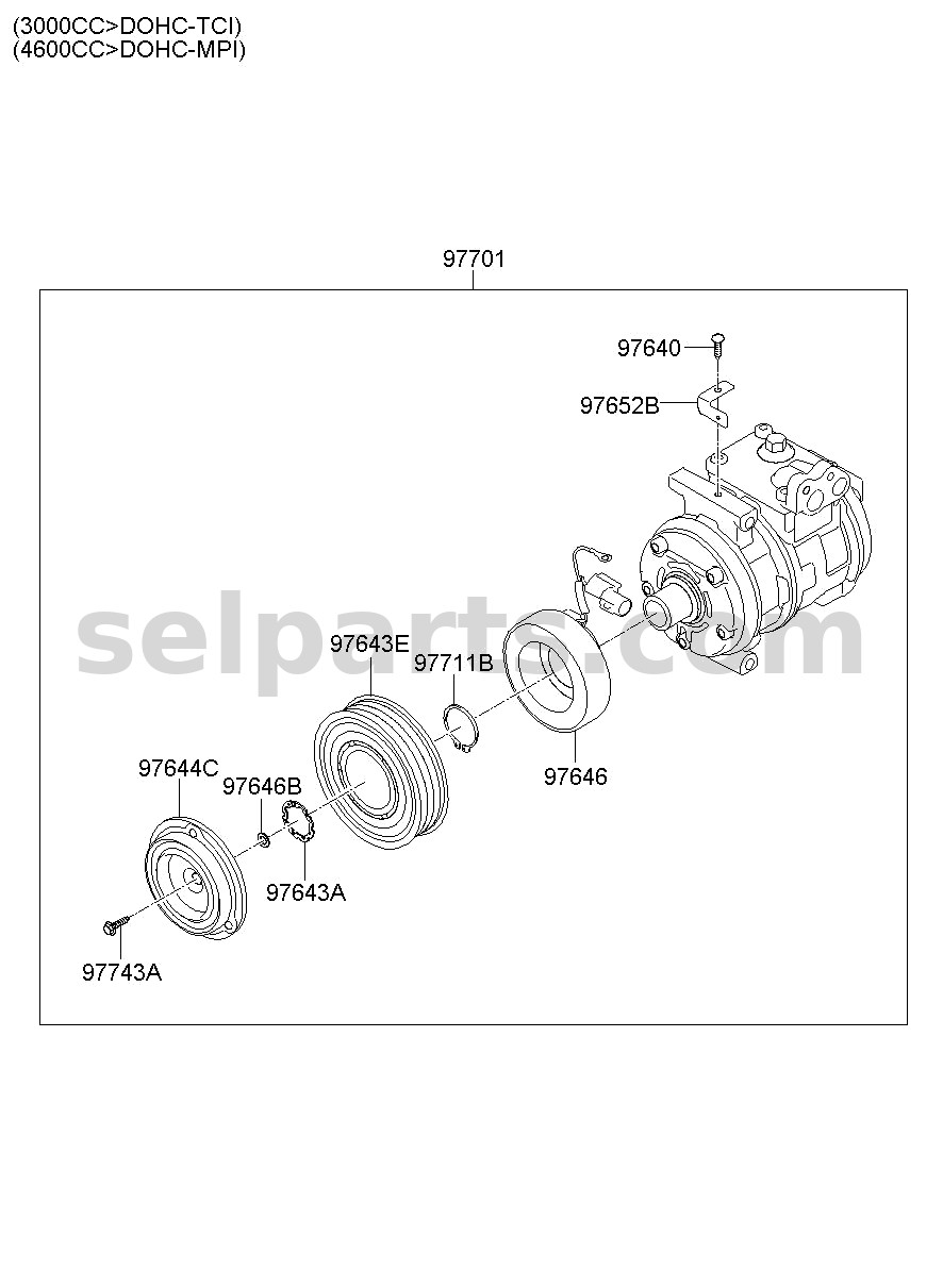 Genuine PULLEY ASSY - A/C COMPRESSOR for Kia MOHAVE 16 (2016-2019) #976432J000