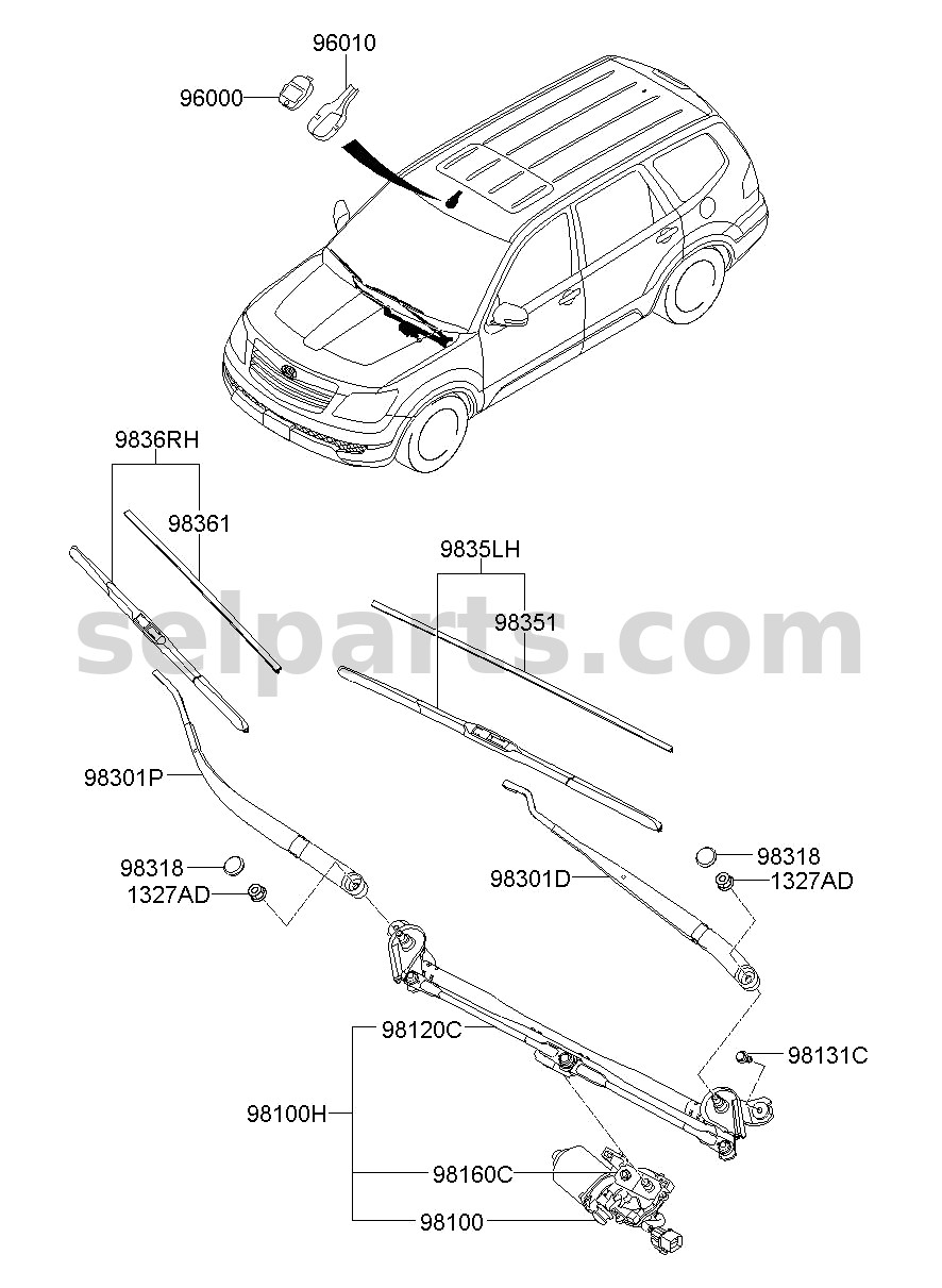 Genuine MOTOR & LINK ASSY - WINDSHIELD WIPER for Kia MOHAVE 16 (2016-2019) #981002J000