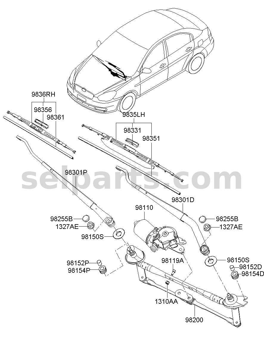 Genuine ARM ASSY-W/SHLD WPR(DRIVER) for Hyundai Sonata #98311C1000