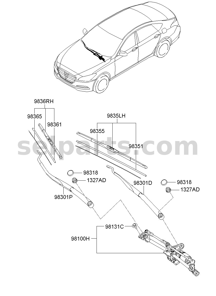 Genuine RAIL SPRING-WIPER BLADE,DRIVER for Kia Sportage #98355B1000