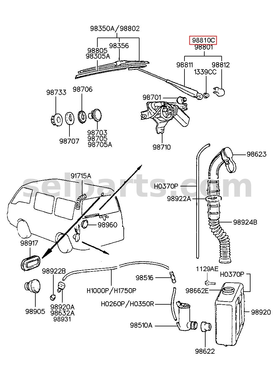 Genuine ARM & HEAD CAP ASSY - REAR WIPER for Kia MOHAVE 16 (2016-2019) #988152J000